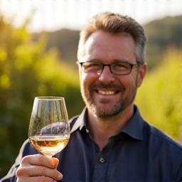 Martin Dvořák, Wine Specialist, holding a glass in a vineyard